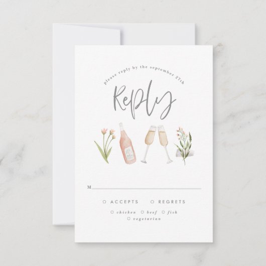 Mooie, delicate roze bloemroze bruidsmeisje bruilo RSVP kaartje (Achterkant)