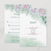 Mooie Delicate Watercolor Roze Huwelijk RSVP Kaart (Voorkant / Achterkant)