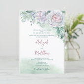 Mooie Delicate Waterverf Roos Bruiloft Kaart (Staand voorkant)