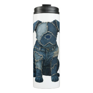 Mooie Denim Patchwork Kunst Hond T-Shirt Thermosbeker