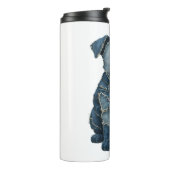 Mooie Denim Patchwork Kunst Hond T-Shirt Thermosbeker (Gedraaid links)