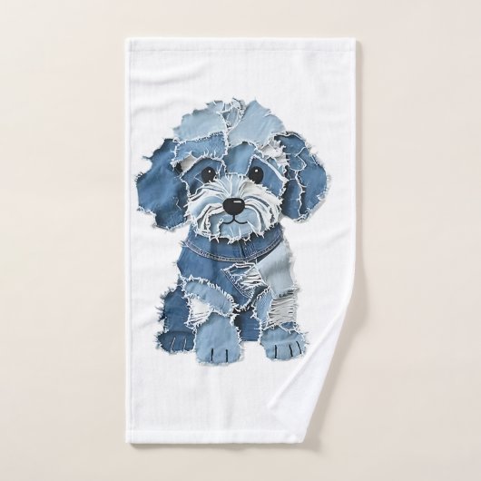 Mooie denim patchworkhond illustratie handdoek (Handdoek)