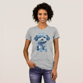 Mooie denim patchworkhond illustratie t-shirt (Voorkant volledig)