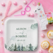 Mooie dennenbomen bos aangepaste bruiloft papieren bordje (Feest)