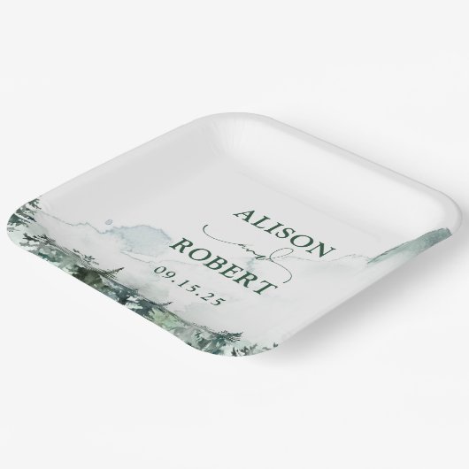 Mooie dennenbomen bos aangepaste bruiloft papieren bordje (Gebogen)