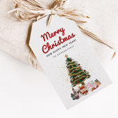 Mooie dennenboom script Gelukkig Kerstfeest Cadeaulabel