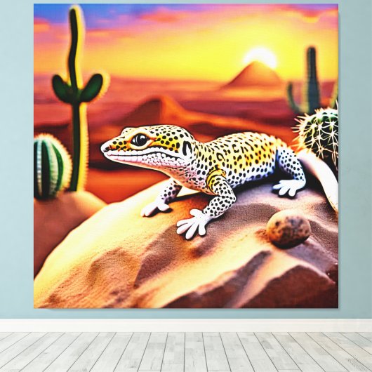 Mooie Desert luipaard Gecko Design Canvas Afdruk (Insitu (Houten vloer))