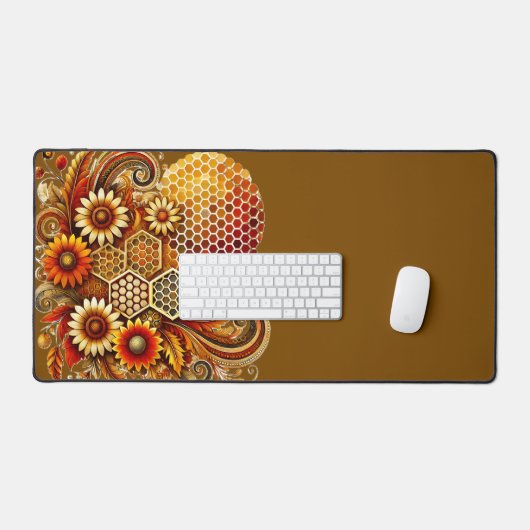 Mooie Desk Mat | Honingraat en bloemontwerp (Keyboard & Muis)