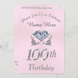 Mooie Diamant 100e Verjaardagsfeestuitnodigingen Kaart
