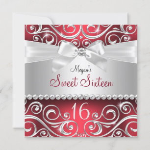Mooie diamanten boog & Sparkle Swirl Rode Sweet 16 Kaart