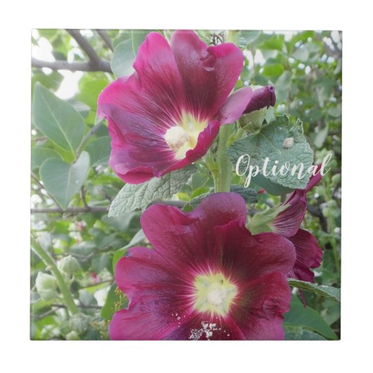 Mooie dieprode bloemen en groene bladeren tegeltje (Voorkant)