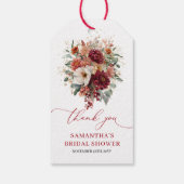 Mooie dieprode bloemige herfst bruiloftsshower cad cadeaulabel (Achterkant)