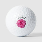 Mooie dieproze roos bloem aangepaste naam dames golfballen (Voorkant)