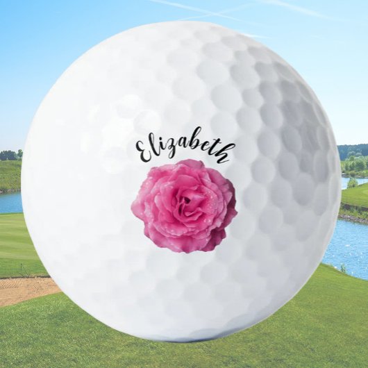 Mooie dieproze roos bloem aangepaste naam dames golfballen
