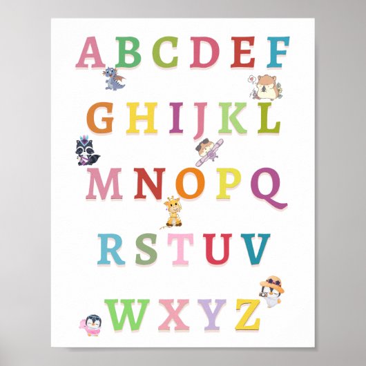Mooie Dieren Alfabet Baby Kinderkamer Poster (Voorkant)
