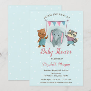 Mooie Dieren, Blauwe Stippen Baby Shower Kaart