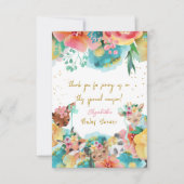 Mooie Dieren Bloem Bloem Baby Meisje Douche Bedankkaart (Voorkant)