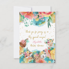 Mooie Dieren Bloem Bloem Baby Meisje Douche Bedankkaart