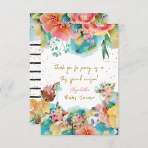 Mooie Dieren Bloem Bloem Baby Meisje Douche Bedankkaart