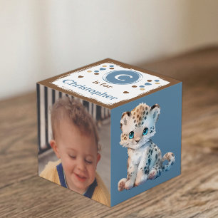 Mooie dieren fotonaam voor kinderkamer blauw bruin kubus