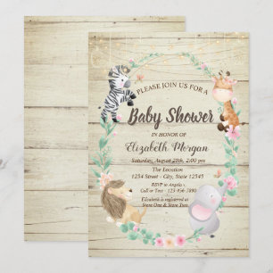 Mooie dieren houtstructuur babyshower uitnodiging