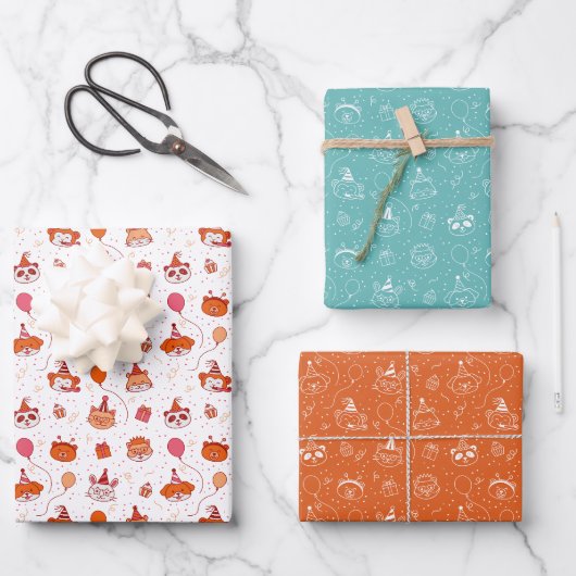 Mooie dieren Inpakpapier Plat vel set van 3 (Voorkant)