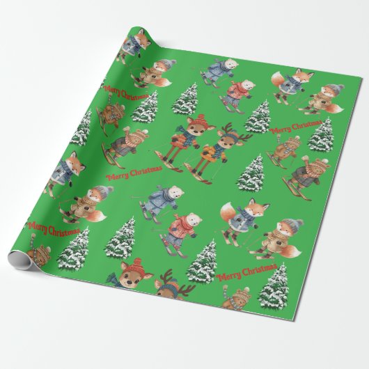 Mooie Dieren Skiën Inpakpapier (Uitgerold)