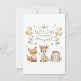 Mooie Dieren uit het Bos Baby Shower   Vos, Hert Bedankkaart