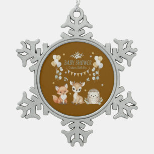 Mooie Dieren uit het Bos Baby Shower   Vos, Hert Tin Sneeuwvlok Ornament