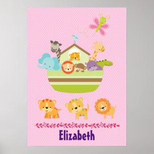 Mooie dierenark op roze stippen nursery stijl poster