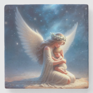 Mooie digitale schildering van engel die een baby stenen onderzetter
