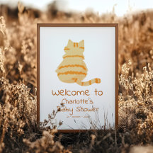 Mooie dikke oranje kat baby shower welkomstbord