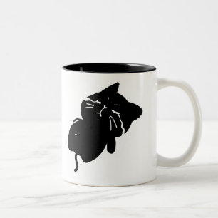 Mooie dikke zwarte kat koffiemok - huil tweekleurige koffiemok