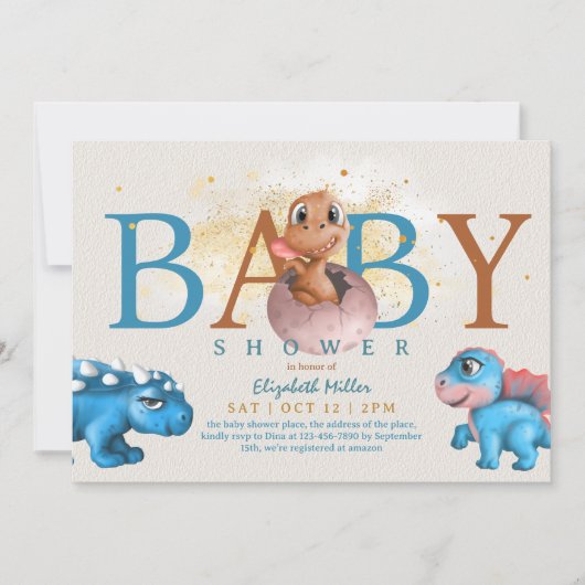 Mooie Dino Simple Funny Cute Baby Shower Kaart (Voorkant)