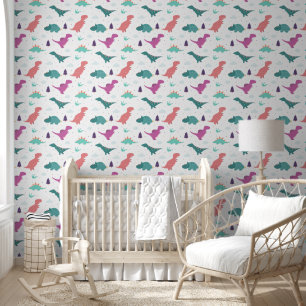 Mooie Dinosaur Baby Meisje Nursery Peel & Stick Behang