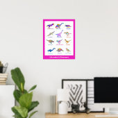 Mooie Dinosaur-waterverf met roze namen Poster (Thuiskantoor)