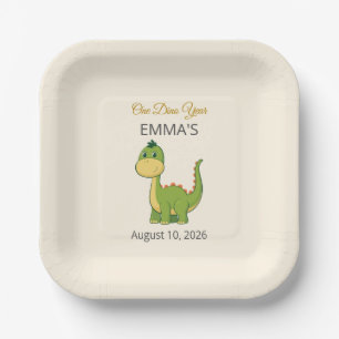 Mooie dinosaurus 1e verjaardagsfeest papieren bord
