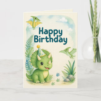 Mooie dinosaurus verjaardagskaart | Aquarel Kaart