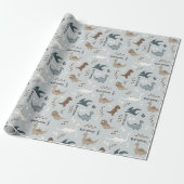 Mooie dinosaurus voetafdrukken & aangepaste naam l cadeaupapier (Uitgerold)