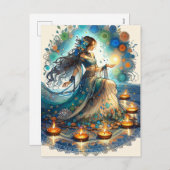 Mooie Diwali vrouw en Rangoli Feestdagenkaart (Voorkant / Achterkant)