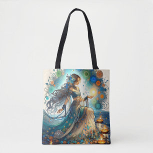 Mooie Diwali vrouw en Rangoli Tote Bag