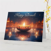 Mooie Diya Lichtfestival Prettig Diwali Kaart (Gele Bloem)