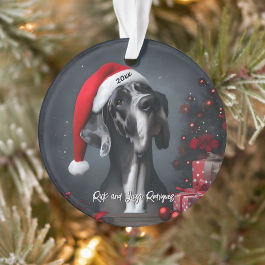 Mooie Dog Argenta met Kerstmuts Ornament (Boom)