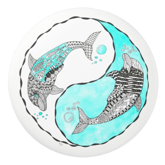 Mooie Dolfijn Deurknop - Keramisch Keramische Knop (Voorkant)