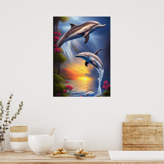 Mooie dolfijn duo in het paradijs poster (Keuken)