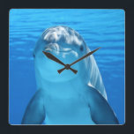 Mooie dolfijn vierkante klok<br><div class="desc">Mooie dolfijnklok,  perfect voor een oceaan of strandkamer. Nautische klok.</div>