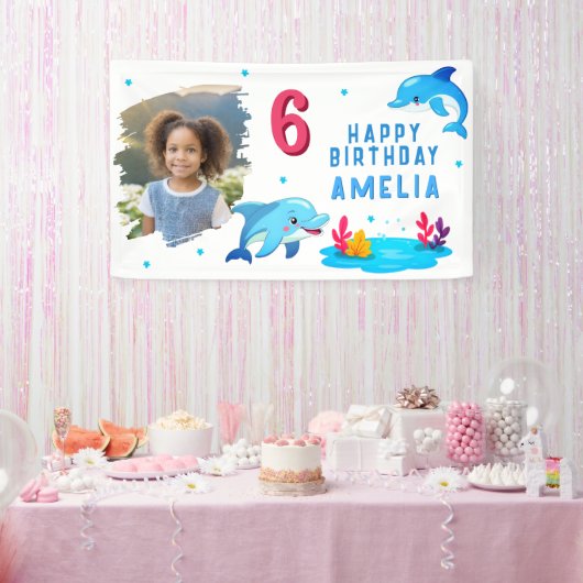 Mooie Dolfijn Zee Dieren Foto Verjaardagsfeestje Spandoek (Feest)