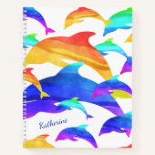 Mooie dolfijnen in regenboog met naam notitieboek (Voorkant)