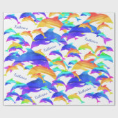 Mooie dolfijnen in regenboog met voornaam cadeaupapier (Vlak)