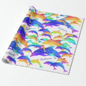 Mooie dolfijnen in regenboog met voornaam cadeaupapier (Uitgerold)